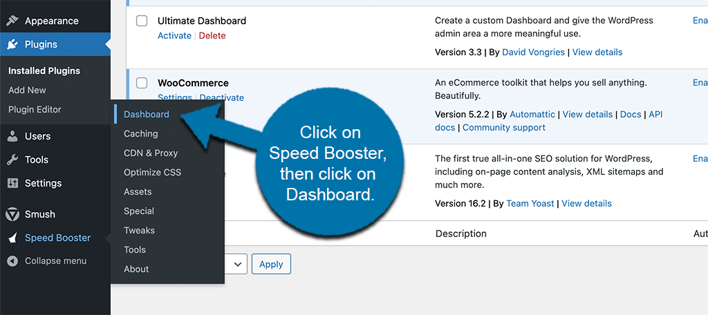 لوحة تحكم speed booster - تسريع موقع ووردبريس