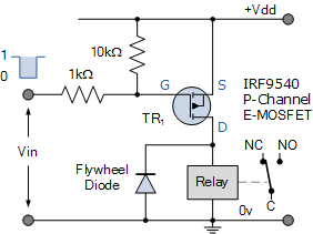 دراة وصل ريليه مع ترانزستور P-channel MOSFET