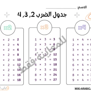 جدول الضرب2 و3 و4