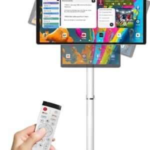 شاشة أرضية 21.5 بوصة مع حامل قابل للتعديل من اف اتش - شاشة LCD ذكية تعمل باللمس محمولة وبطارية مدمجة ودوران كامل و2 حامل ش...