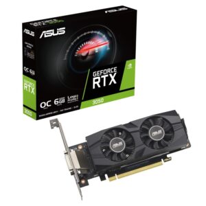 بطاقة جيفورس RTX 3050 OC بذاكرة GDDR6 6 جيجابايت ومنفذ PCI اكسبرس 4.0/1500 ميجا هرتز/14000 ميجا هرتز وتصميم منخفض من اسوس