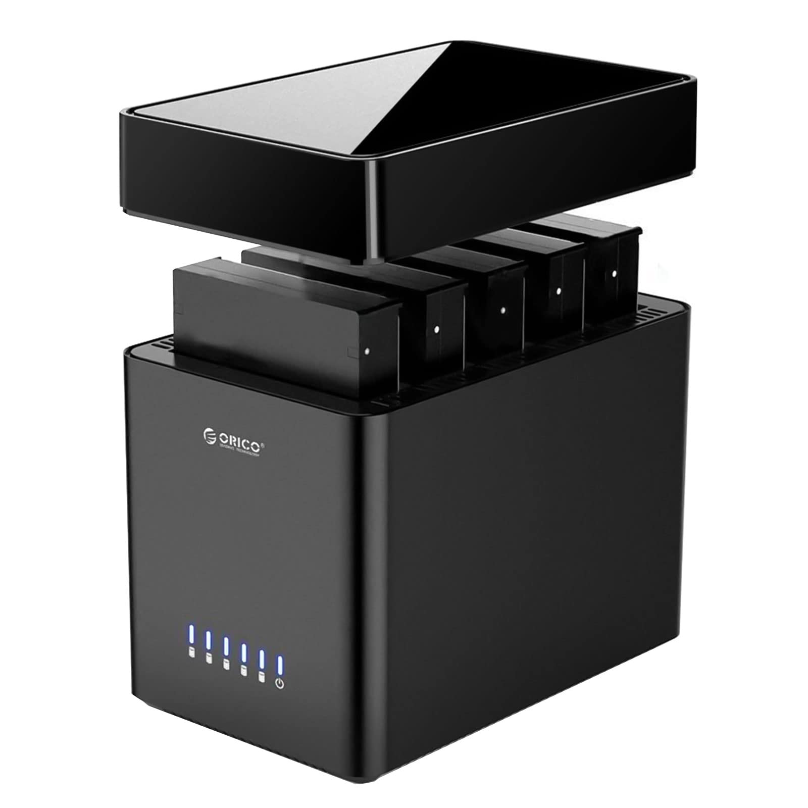 اوريكو حاوية قرص صلب 5 منافذ USB 3.0 الى ساتا مغناطيسية خالية من الادوات مع محول طاقة 12 فولت/6.5 امبير للتخزين العائلي، ت...