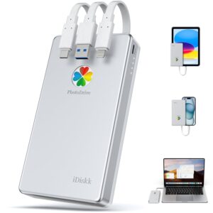 اي ديسك 【معتمد من ام اف اي بسعة 2 تيرابايت مع كيبلات USB 3.0/نوع سي/لايتنينج 3 مدمجة】قرص صلب خارجي لايفون 16/15 وايباد/ما...