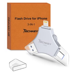 ذاكرة فلاش USB 3.0 معتمدة من ام اف اي بسعة 128GB لايفون، ذاكرة خارجية 3 في 1 لحفظ الصور والفيديو وتوفير البيانات والنسخ ال...