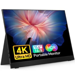 شاشة لابتوب محمولة 4K 15.6 انش 3840x2160 UHD USB-C HDMI 100% ادوبي RGB IPS HDR للالعاب مع مكبرات صوت وغطاء ذكي لاجهزة اكس ...