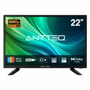 تلفزيون 22 انش FHD من انتيك، تلفزيون FHD 1080P فري فيو DVB-T2-C-S2 صوت دولبي رقمي، شاشة اضاءة خلفية LED، منفذ HDMI VGA للك...