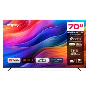 تلفزيون ذكي امبكس 70 بوصة 4k UHD LED - جلوريا 70، أسود