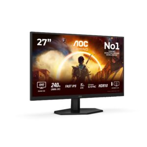 AOC شاشة العاب Q27G42ZE رباعية HD 27 انش 240 هرتز، 1 مللي ثانية، جي سينك كومب، HDR10 (2560 × 1440) اسود/احمر