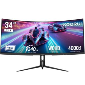 كوروي شاشة العاب منحنية عريضة للغاية 34 انش 240Hz UWQHD 3440×1440، 1500R، HDR400، PIP/PBP، 90% DIC-P3، مزامنة تكيفية، HDMI...