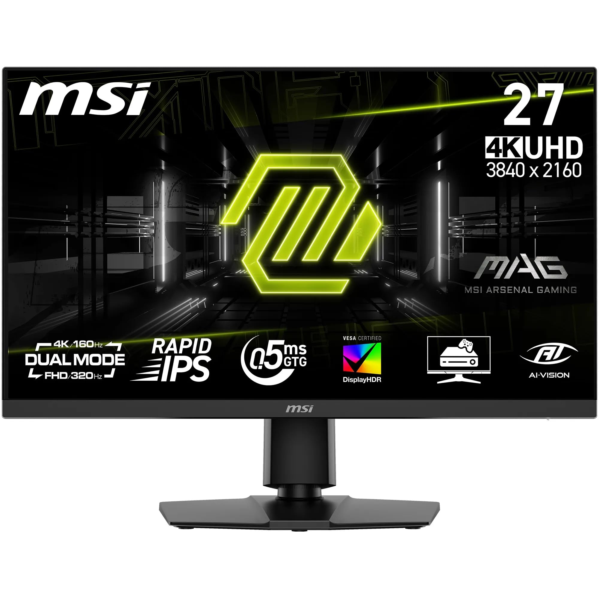 MSI شاشة العاب 272URDF E16 من ماج 27 انش UHD - لوحة IPS سريعة 3840 × 2160، 0.5 مللي ثانية، شاشة HDR 400، رؤية ذكاء اصطناع...