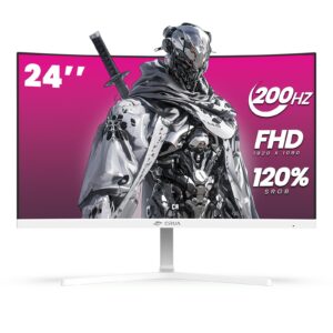 شاشة ألعاب منحنية 24 بوصة، شاشة كمبيوتر 165/200 هرتز، دقة FHD 1920 × 1080، تغطية 120% من نطاق ألوان sRGB، تقنية AMD FreeSy...
