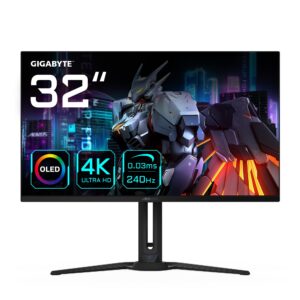شاشة ألعاب أوروس من جيجابايت، 80 سم (31.5 بوصة) بدقة 4K وتقنية OLED، 16:9 بمنفذ HDMI، وDP، وUSB-C، موديل FO32U2