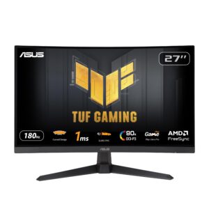 اسس شاشة العاب تي يو اف VG27VQ3B - 27 انش FHD منحنية، 180Hz، مزامنة ELMB، فري سينك، وقت استجابة 1 مللي ثانية، 90% DCI-P3، ...