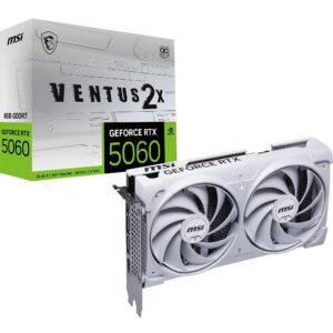 بطاقة رسومات للألعاب انفيديا جيفورس RTX 5060 8 جيجابايت فينتوس 2X OC أبيض GDDR7 128 بت، تردد معزز حتى 2535MHz، منفذ ملحقات...