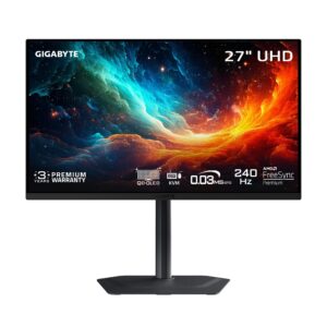 جيجابايت شاشة العاب QD-OLED MO27U2-27 - UHD 3840x2160-240Hz - GTG 0.03ms - AMD فري سينك بريميوم برو متوافقة مع جي سينك - ن...