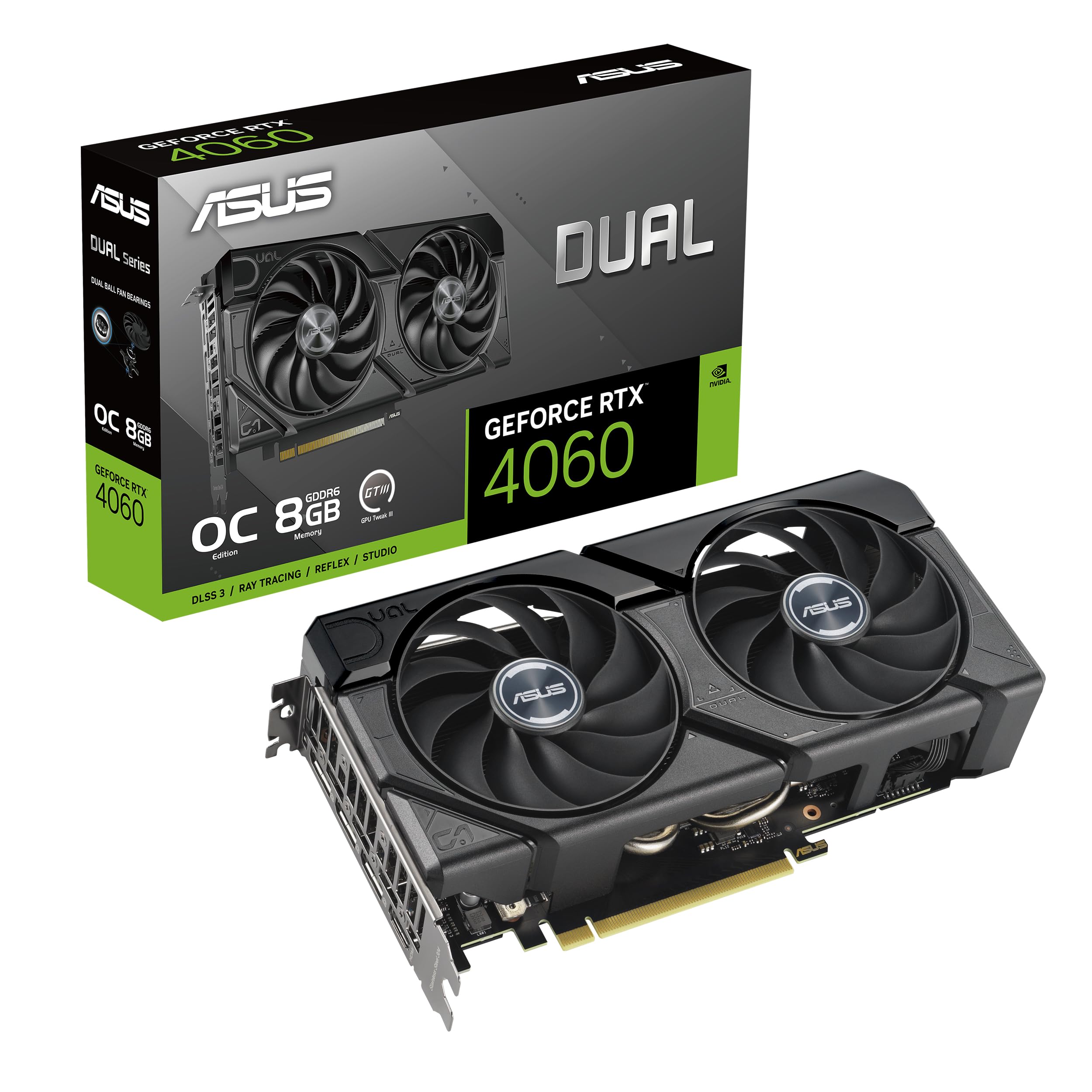 بطاقة جيفورس RTX 4060 ايفو من اسوس إصدار كسر سرعة المعالج 8 جيجا (منفذ PCIe 4.0، 8 جيجا GDDR6، DLSS 3، HDMI 2.1a، منفذ عرض...