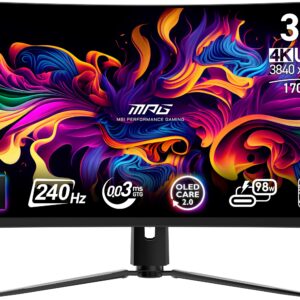 MSI شاشة كمبيوتر 321CURX QD-OLED 32 انش 3840 × 2160 (UHD) من ام بي جي، 240 هرتز، مزامنة تكيفية، HDMI، منفذ DP، قابلة للتثب...