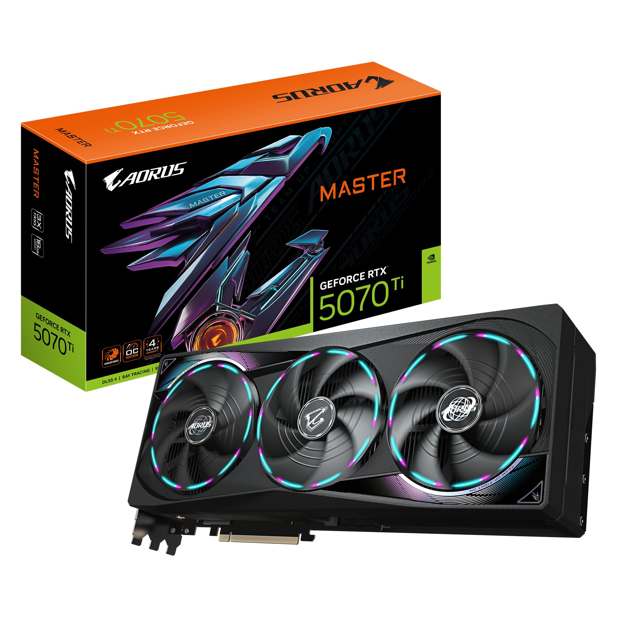 بطاقة رسومات جيفورس RTX 5070 Ti ماستر 16G من جيجابايت اوروس - 16GB GDDR7، 256 بت، PCI-E 5.0، 2670 ميجاهرتز، 3 × DP 2.1a، 1...