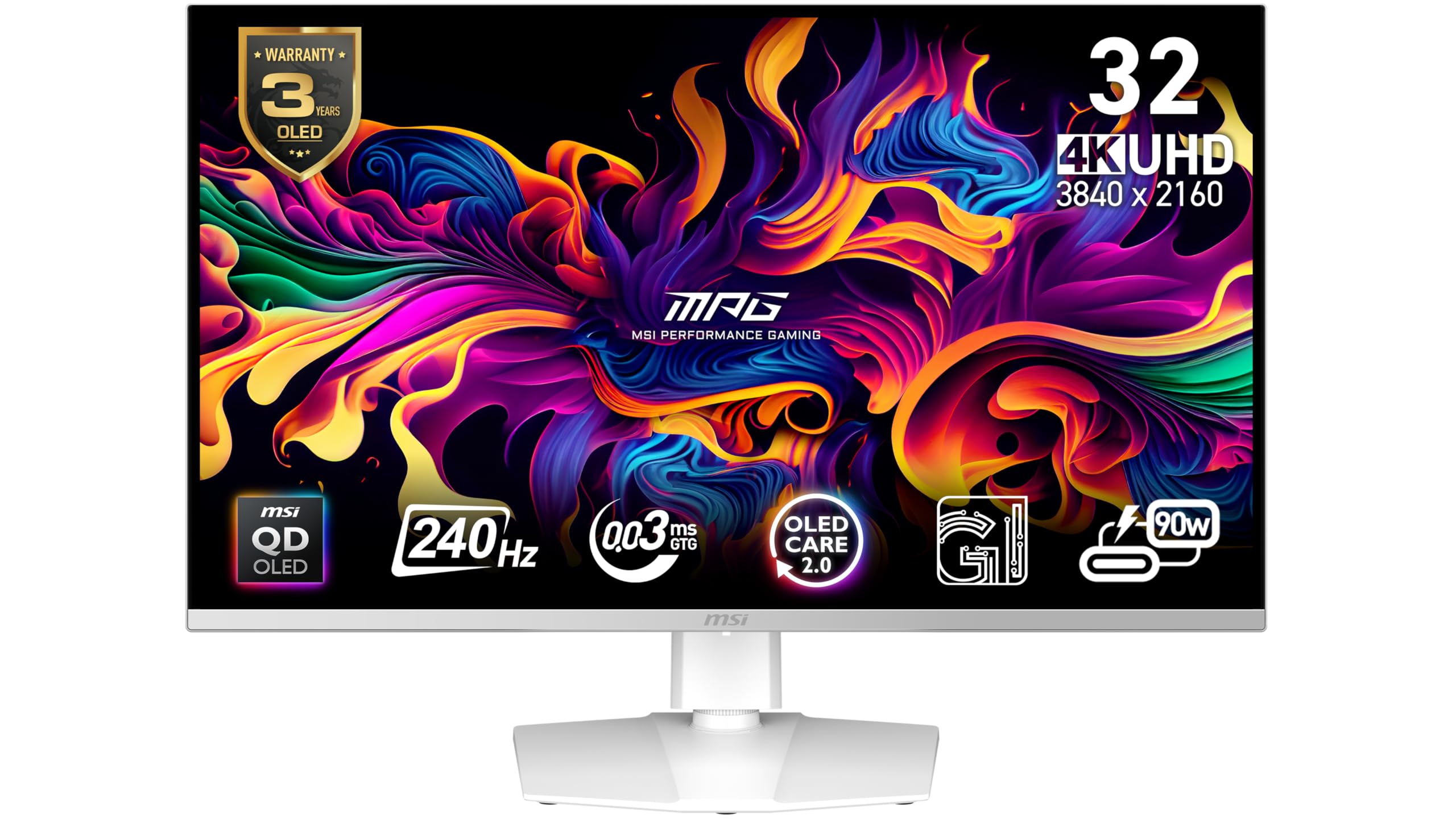 MSI شاشة كمبيوتر 321URXW QD-OLED 32 انش 3840 × 2160 (UHD) من ام بي جي، 240 هرتز، مزامنة تكيفية، HDMI، منفذ DP، قابلة للتثب...