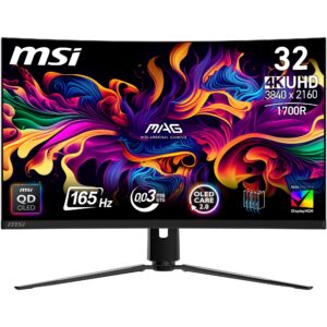 MSI شاشة العاب 321CUPDE QD-OLED، منحنية، UHD، 32 انش، 1700R، 3840 × 2160 كوانتوم دوت OLED، 165 هرتز/0.03 مللي ثانية، 99% D...
