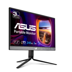 شاشة العاب محمولة روج ستريكس 17.3 انش بدقة 1080P من اسوس (XG17AHP)،FHD IPS 240 هرتز لكل 3ms وتقنية المزامنة التكيفية وحافظ...