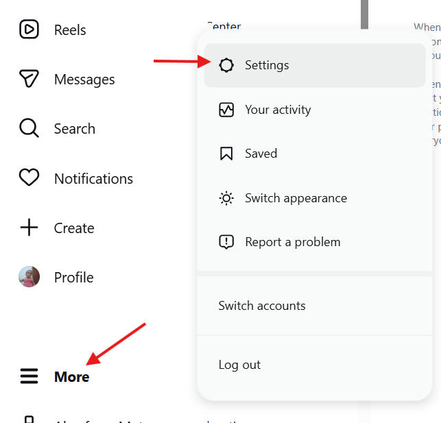 Accessing Instagram Settings