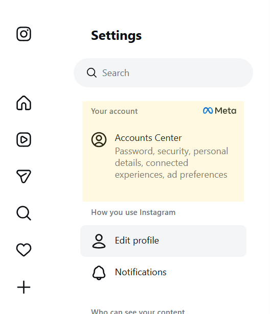 Accounts Center in Instagram