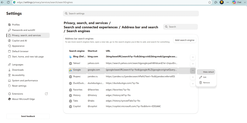 كيفية تغيير محرك البحث الافتراضي في إيدج إلى Google بدلاً من Bing