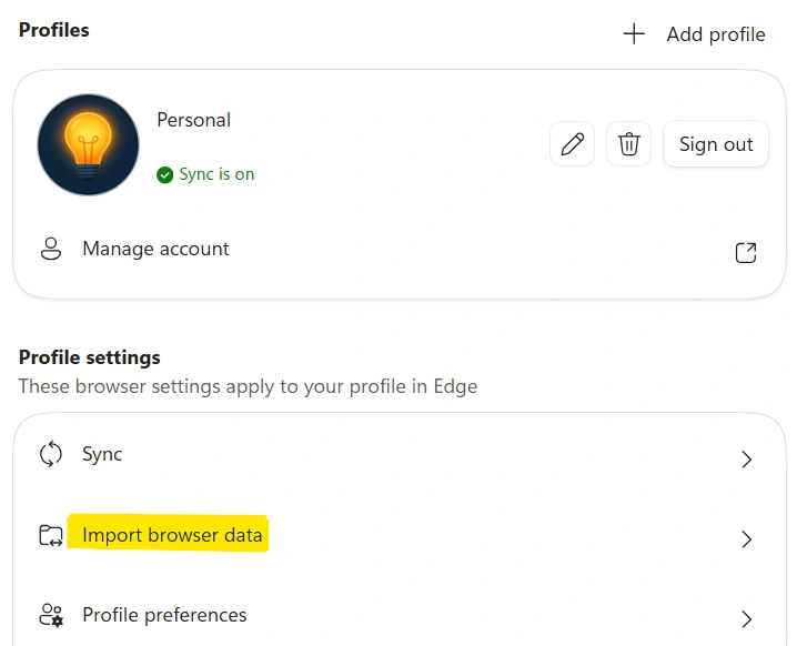 استيراد بيانات المتصفح إلى إيدج