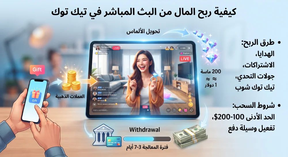 كيفية ربح المال من البث المباشر في تيك توك وشروط سحب الأرباح